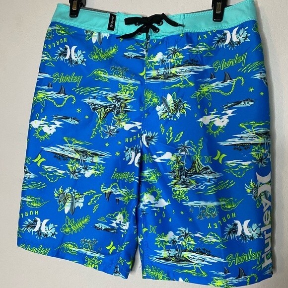 Hurley Big Kids Boys' Blue Board Shorts Swim Trunks Swimwear Size 14 Pool - Picture 6 of 11